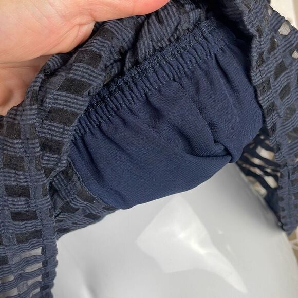 Current Air Semi-Sheer Plaid Peplum Top L - Picture 5 of 9